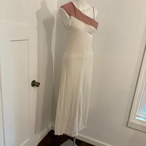 Vintage Avian size Small One Shoulder Asymmetric Dusty Pink and Cream Maxi Dress